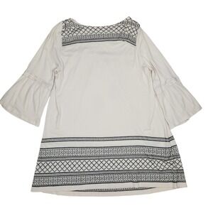J Jill Embroidered  Peasant Boho Cream Tunic Blouse L Tall Bell Flounce Sleeve